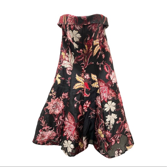MARCHESA NOTTE Strapless Floral Tea Length Gown, Black, Size 8, NWT - Picture 4 of 17